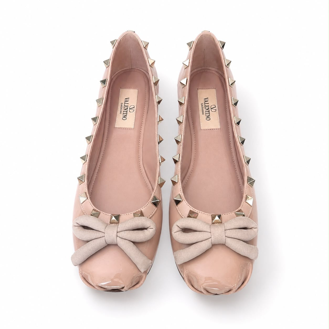 VALENTINO - BALLET FLATS ROCKSTUD PATENT LEATHER PINK SIZE 36,5 EU