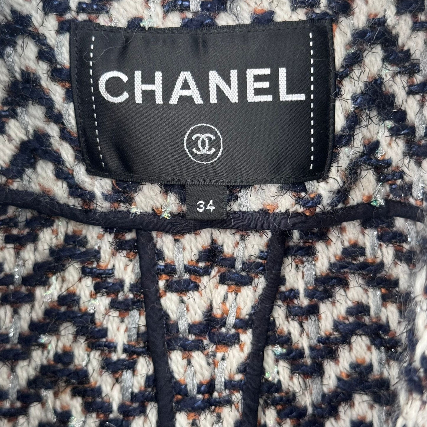 CHANEL - JACKET TWEED HERRINGBONE MULTICOLOR SIZE 34 FR