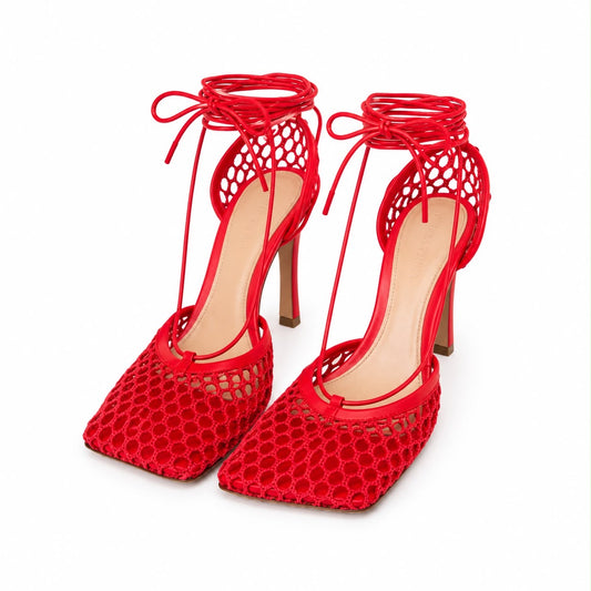 BOTTEGA VENETA - PUMPS STRETCH LACE-UP 95 RED SIZE 39 EU
