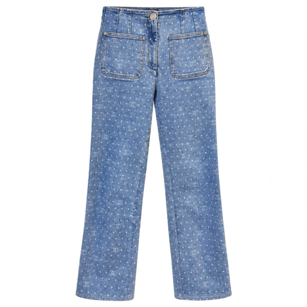 CHANEL - JEANS DENIM BLUE WITH CC LOGO AND POLKA DOT PRINT SIZE 36 FR