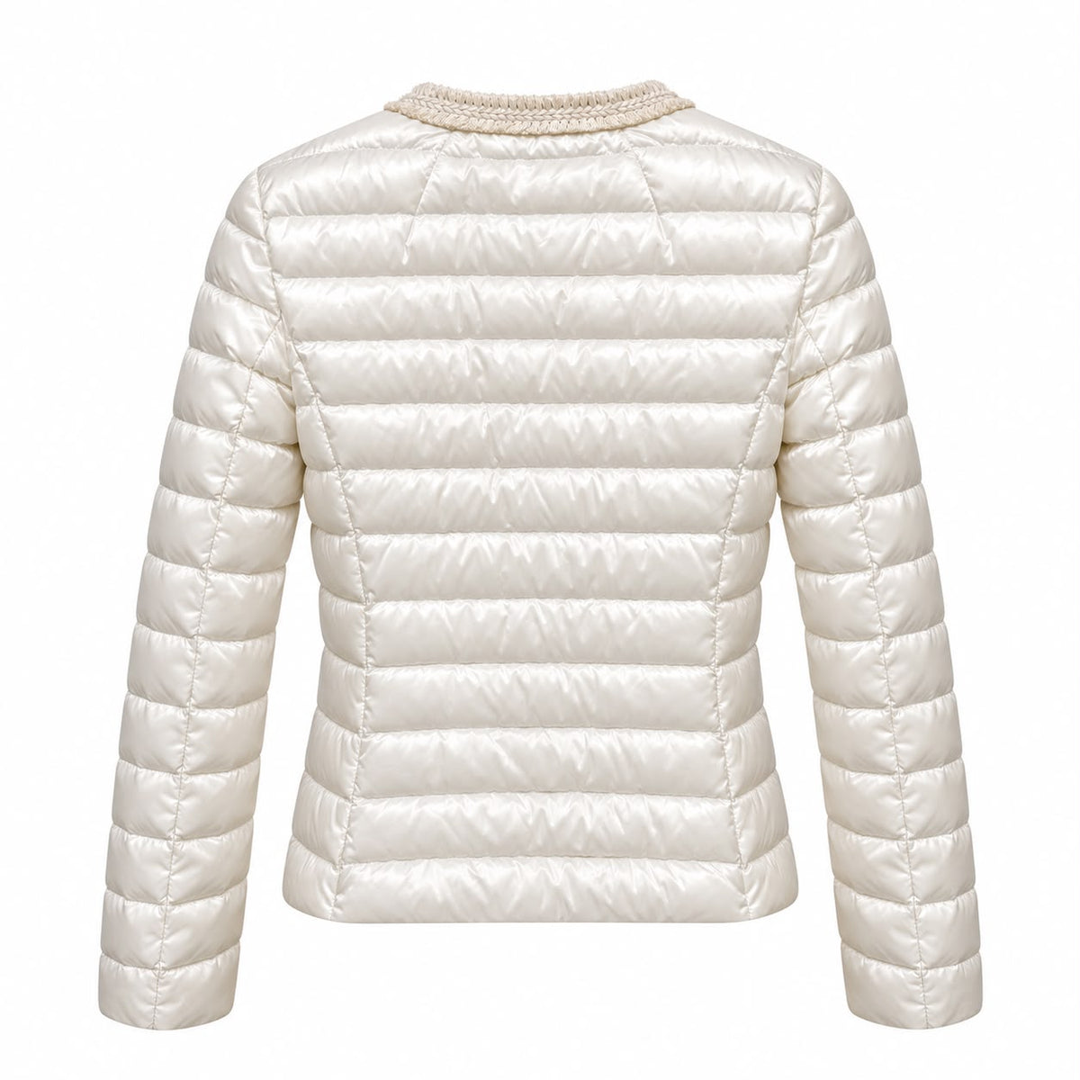 MONCLER - JACKET IVORY WHITE QUILTED WITH BRAIDED TRIM