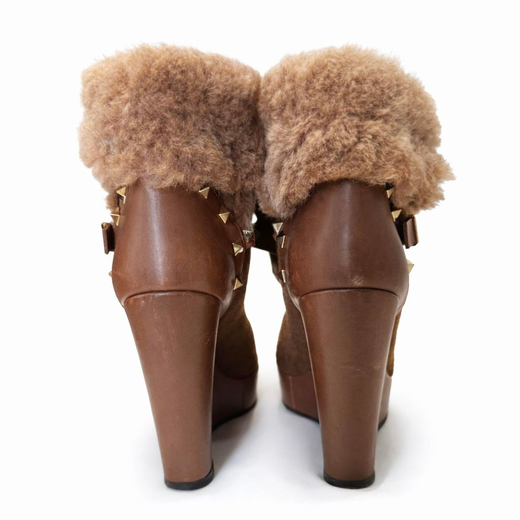VALENTINO - BROWN WEDGE AKLE BOOTS LEATHER AND SUEDE SIZE 40