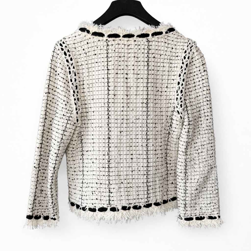 CHANEL - JACKET BLACK & WHITE TWEED SEQUINS SIZE 36 FR