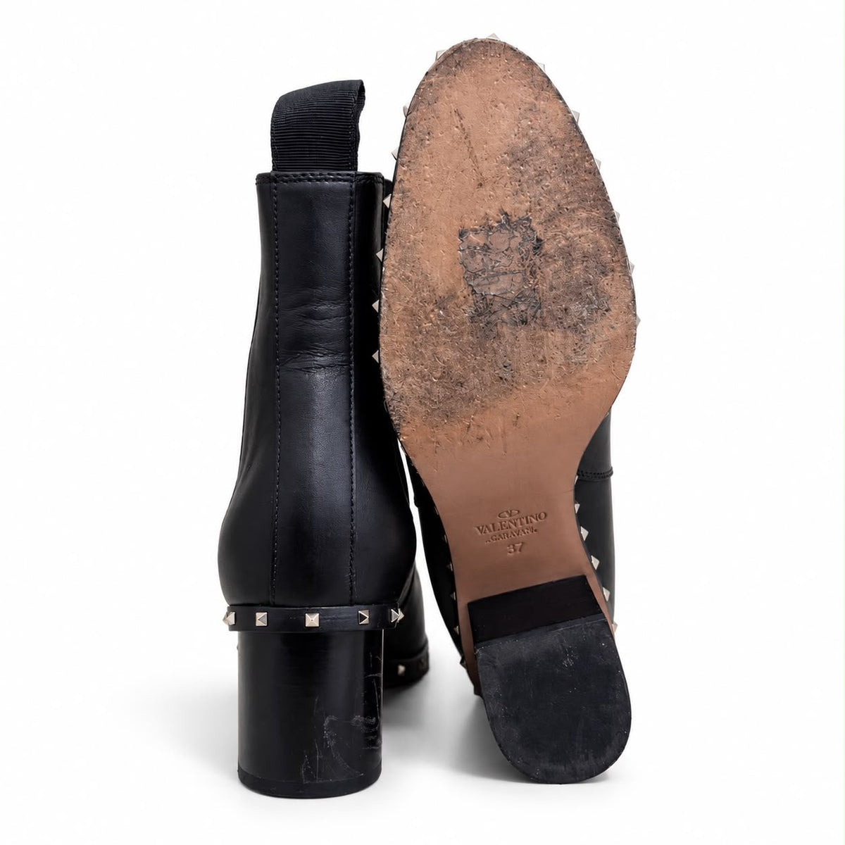 VALENTINO - ANKLE BOOTS ROCKSTUD CALFSKIN BLACK LEATHER SIZE 37 EU