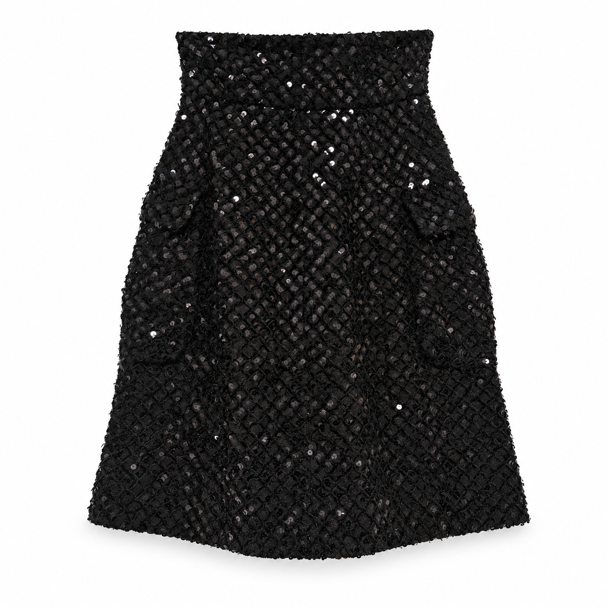 CHANEL - SKIRT MIDI BLACK EMBROIDERED SEQUIN SIZE 36 FR