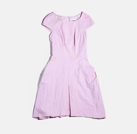 CHANEL - DRESS MIDI PINK COTTON SIZE 40 FR