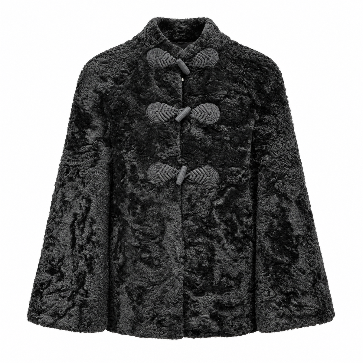 SAINT LAURENT - CAPE BLACK SHEARLING SIZE 34 FR
