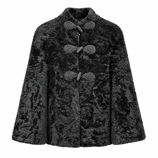 SAINT LAURENT - CAPE BLACK SHEARLING SIZE 34 FR
