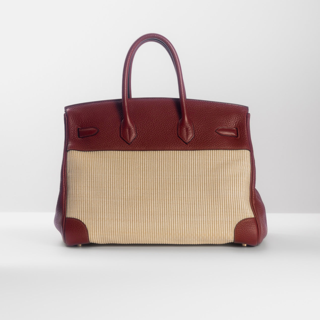 HERMÈS - *RARE* BIRKIN 35 HANDBAG ROUGE H TAURILLON CLEMENCE LEATHER AND CRINOLINE CANVAS WITH GOLD HARDWARE