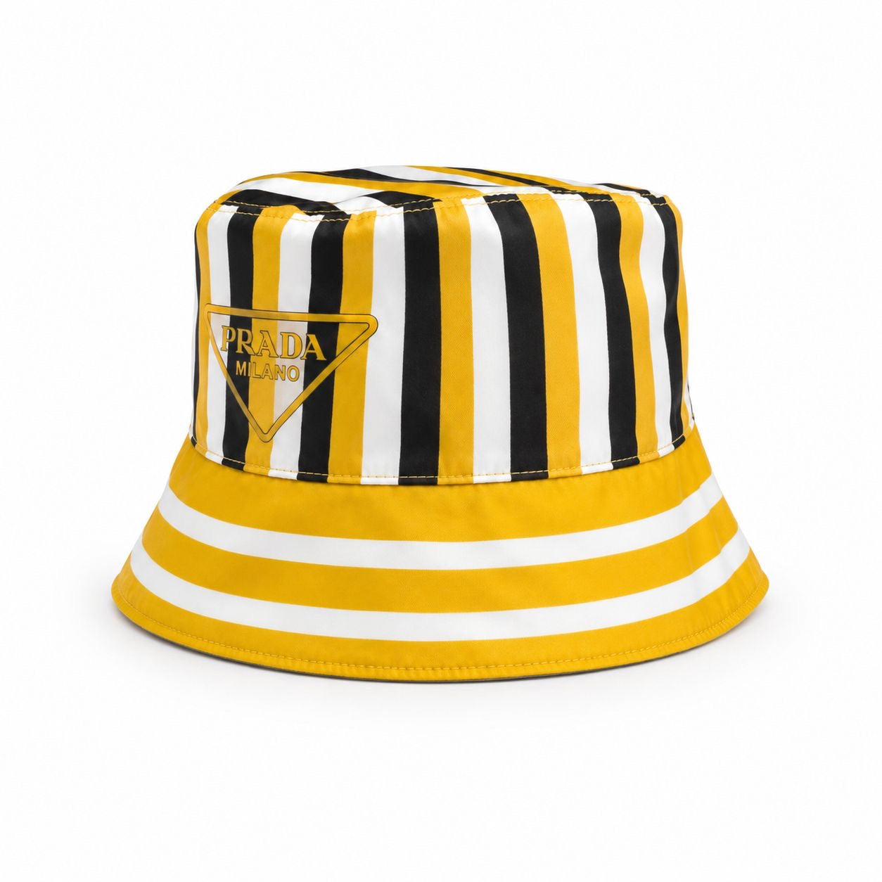 PRADA - *NEVER WORN* HAT RE-NYLON STRIPED BUCKET IN YELLOW SIZE S