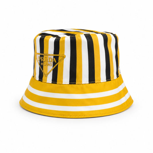 PRADA - *NEVER WORN* HAT RE-NYLON STRIPED BUCKET IN YELLOW SIZE S