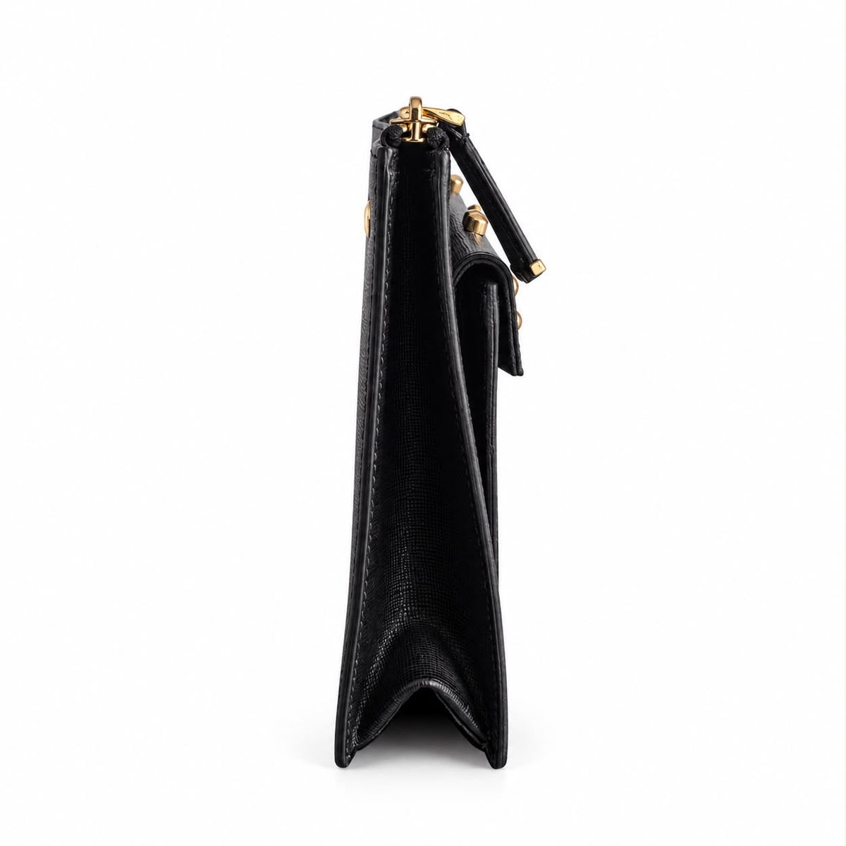 FENDI – CLUTCH BAG BUGS MONSTER BLACK TEXTURED LEATHER WITH STUDDED EYES & GOLD-TONE HARDWARE