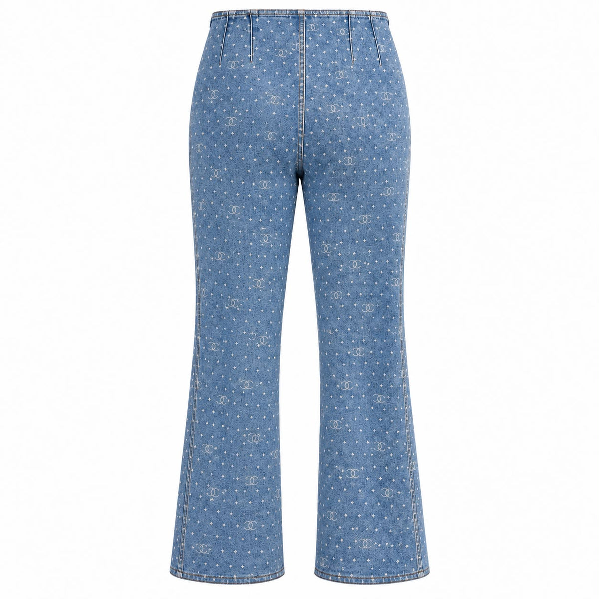 CHANEL - JEANS DENIM BLUE WITH CC LOGO AND POLKA DOT PRINT SIZE 36 FR