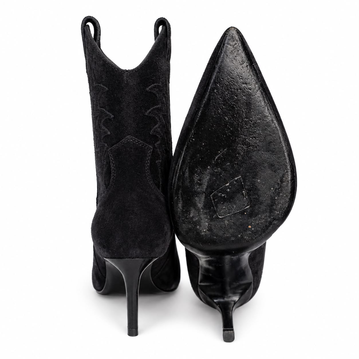 SAINT LAURENT - STILETTO BOOTIES BLACK SUEDE LEATHER SIZE 37,5 EU