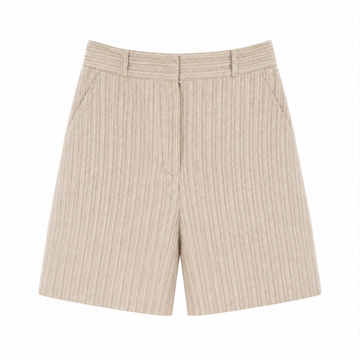 LORO PIANA - SHORTS STRIPED LINEN BEIGE LIGHT BROWN SIZE 38 FR