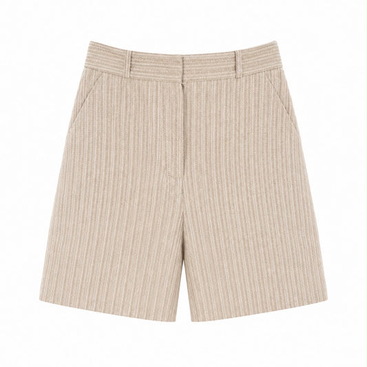 LORO PIANA - SHORTS STRIPED LINEN BEIGE LIGHT BROWN SIZE 38 FR