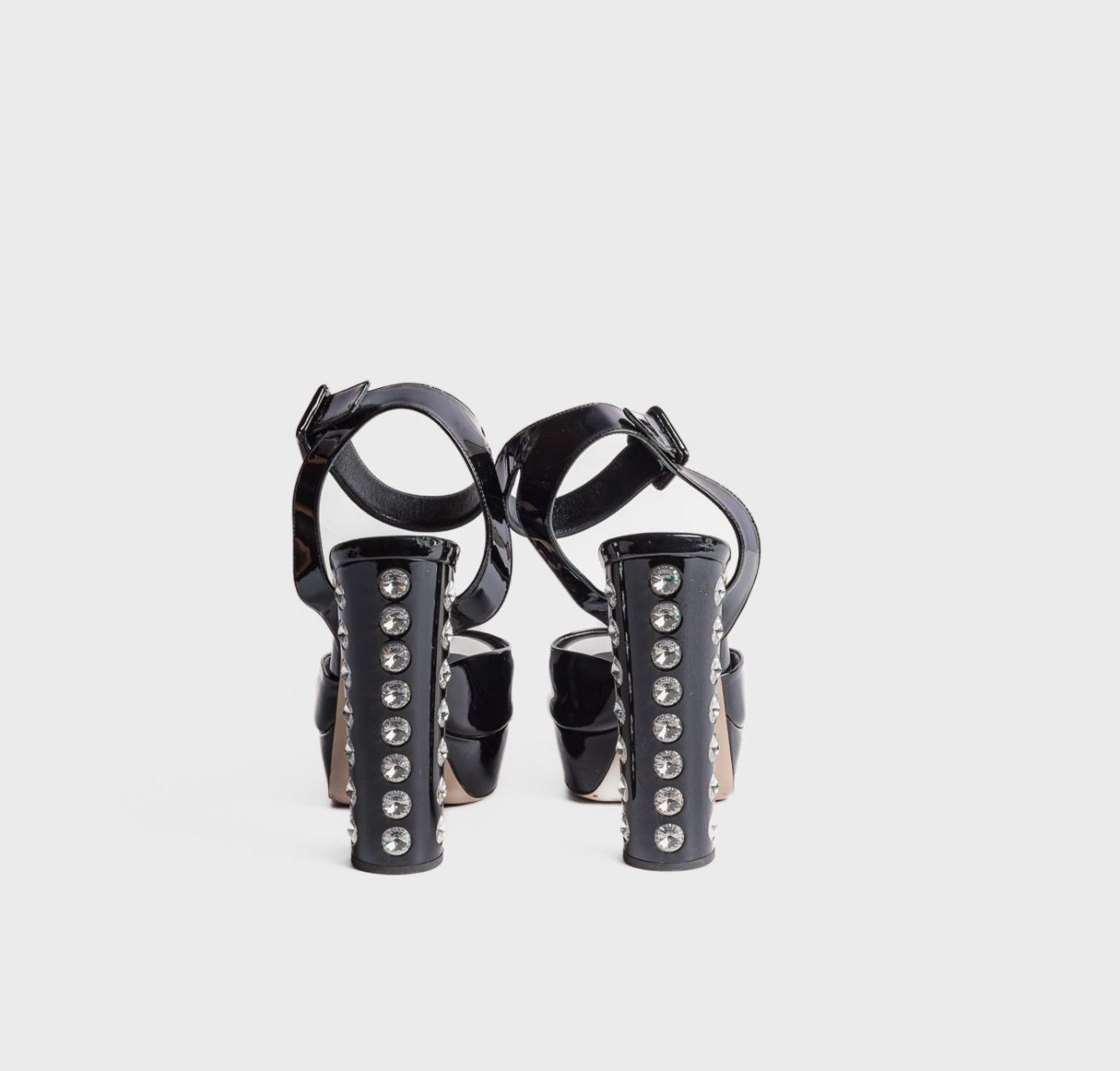 MIU MIU - SANDALS BLACK PATENT WITH DIAMOND STUDS SIZE 38,5 EU