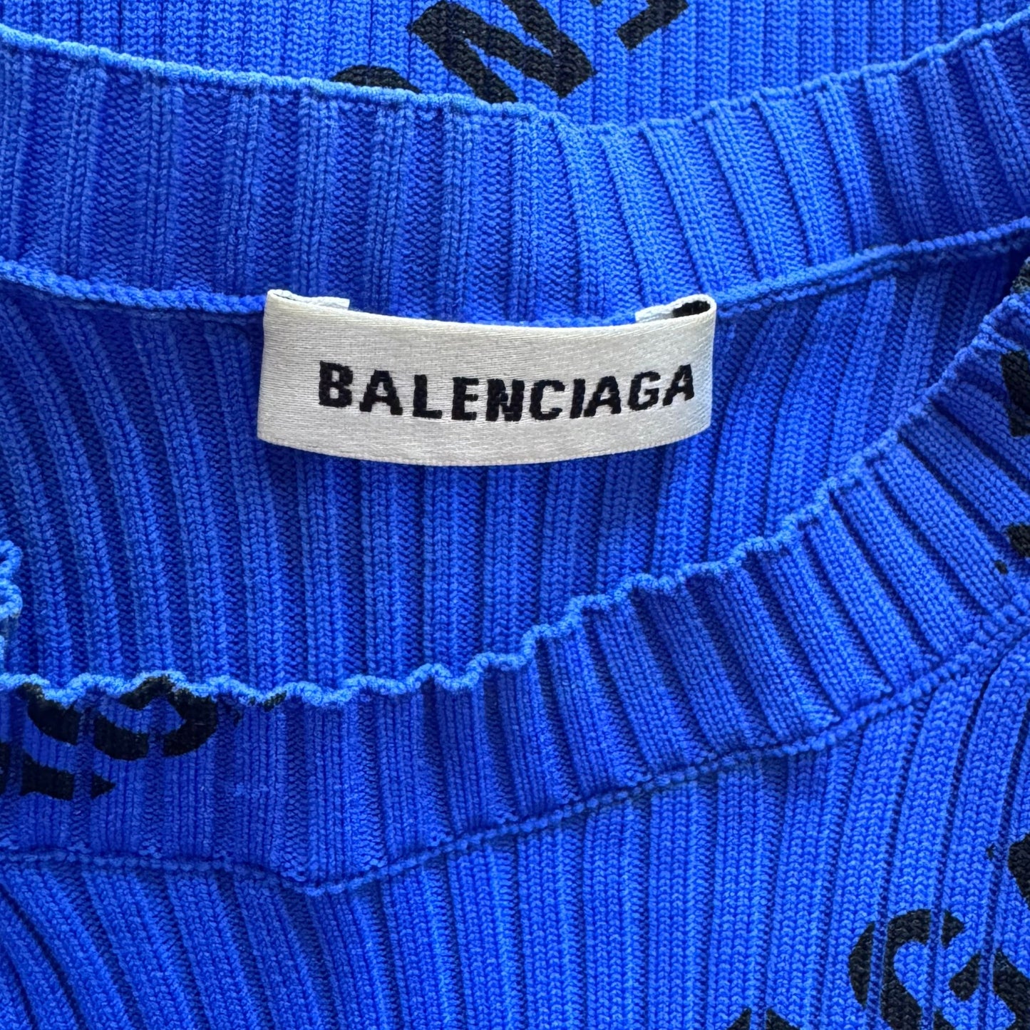 BALENCIAGA - PULLOVER BLUE LOGO RIB KNIT SIZE S