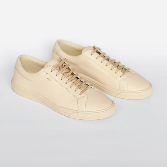 SAINT LAURENT - SNEAKERS ANDY LOGO-PRINT LEATHER BEIGE SIZE 39 EU