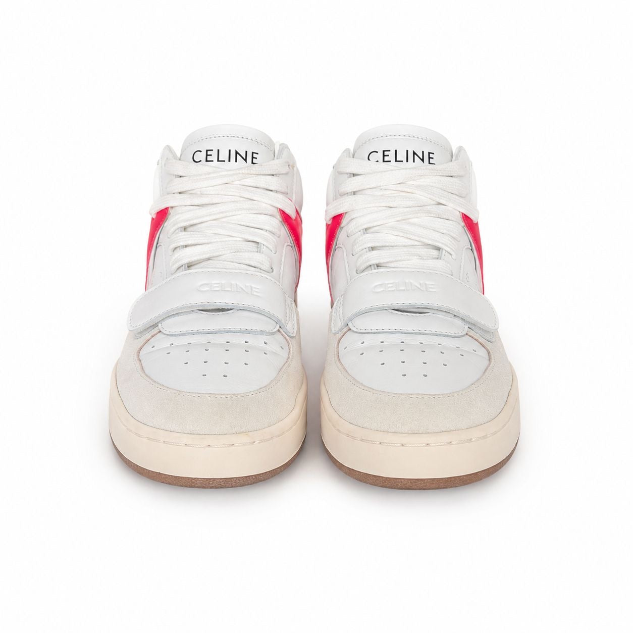 CÉLINE - SNEAKERS CT02 WHITE LEATHER WITH BEIGE SUEDE, RED AND BLUE ACCENTS SIZE 35 EU