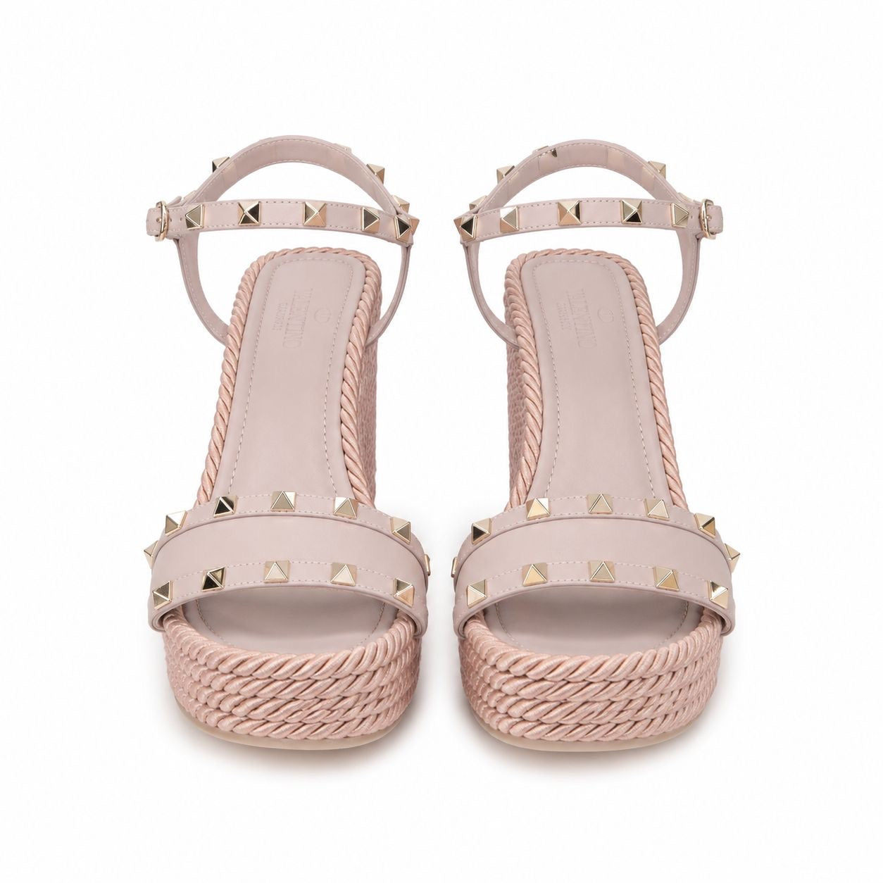 VALENTINO - WEDGE SANDALS ROCKSTUD PINK LEATHER SIZE 41 EU