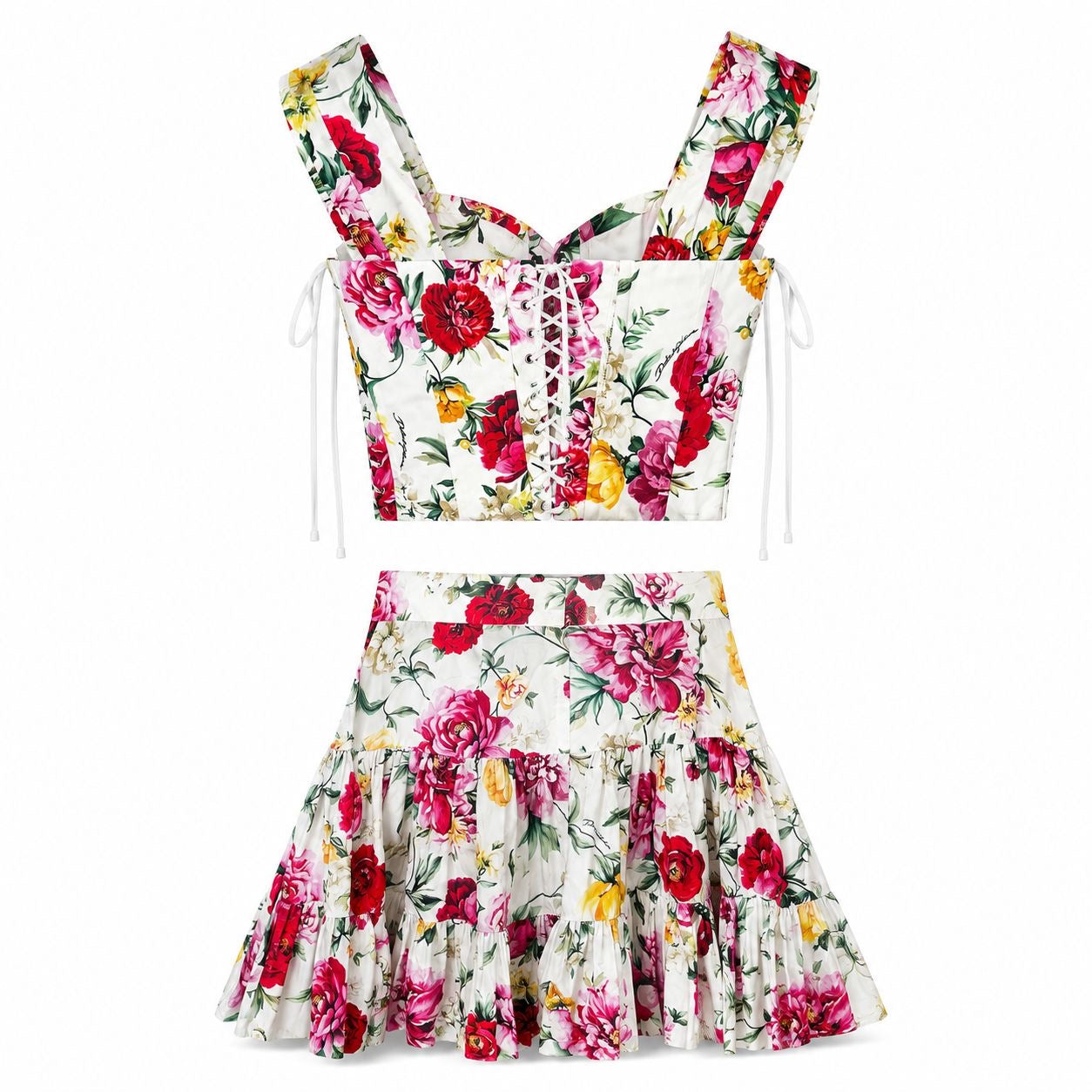 DOLCE & GABBANA - BUSTIER & RUFFLED MINI SKIRT SET FLORAL SIZE 44 IT