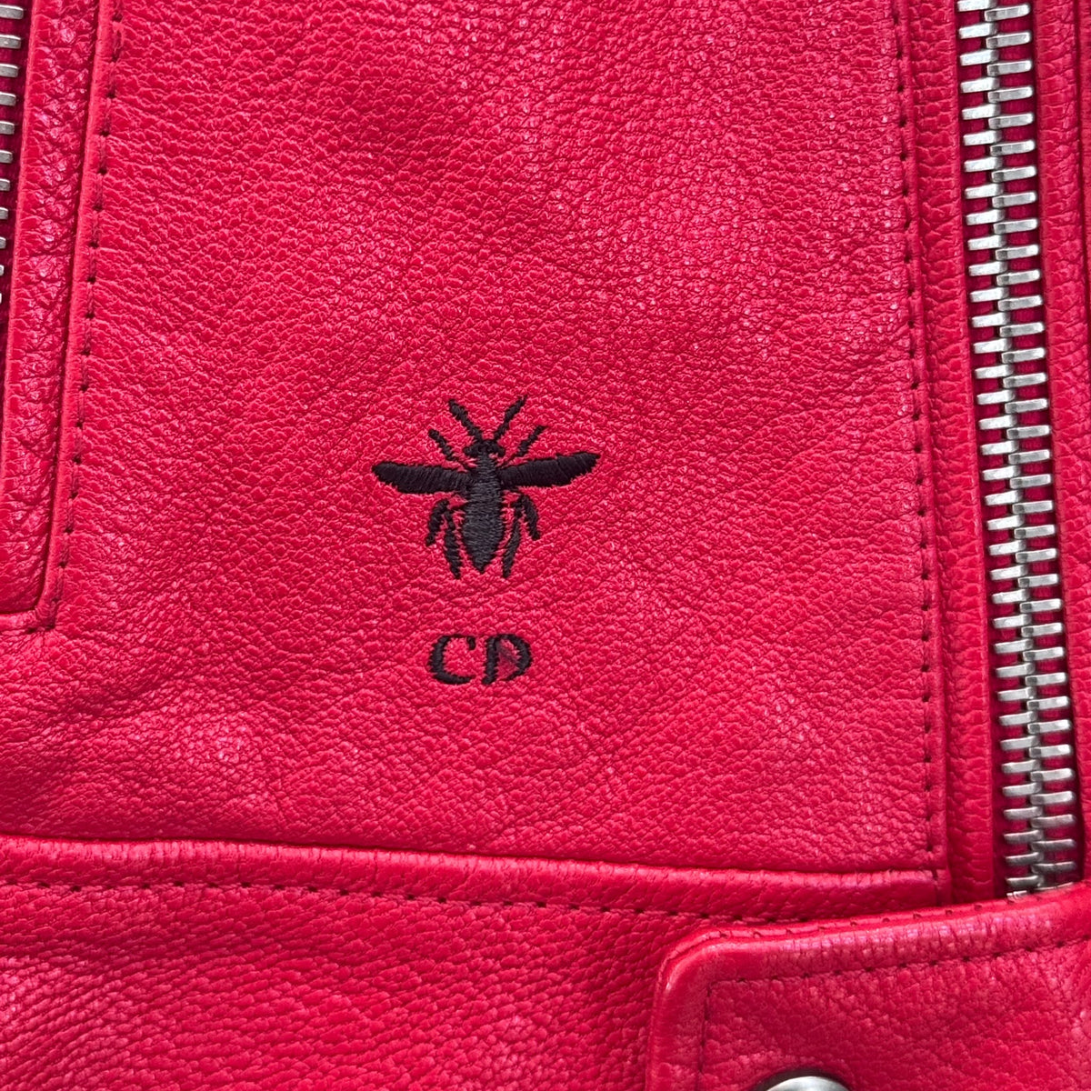 DIOR - JACKET BIKER RED GOAT LEATHER WITH SHAMAN ARTWORK SIZE 34 FR