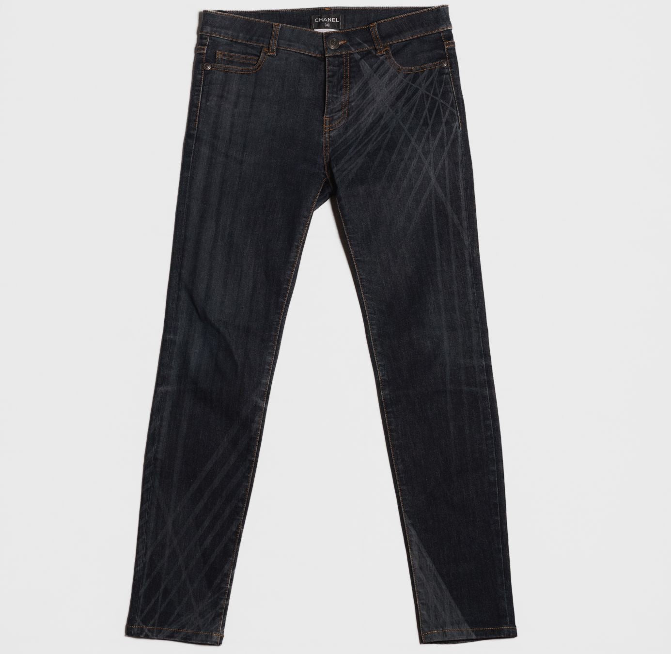 CHANEL - BLACK GRAPHIC JEANS SIZE 38 FR