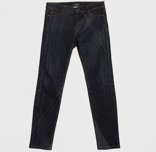 CHANEL - BLACK GRAPHIC JEANS SIZE 38 FR
