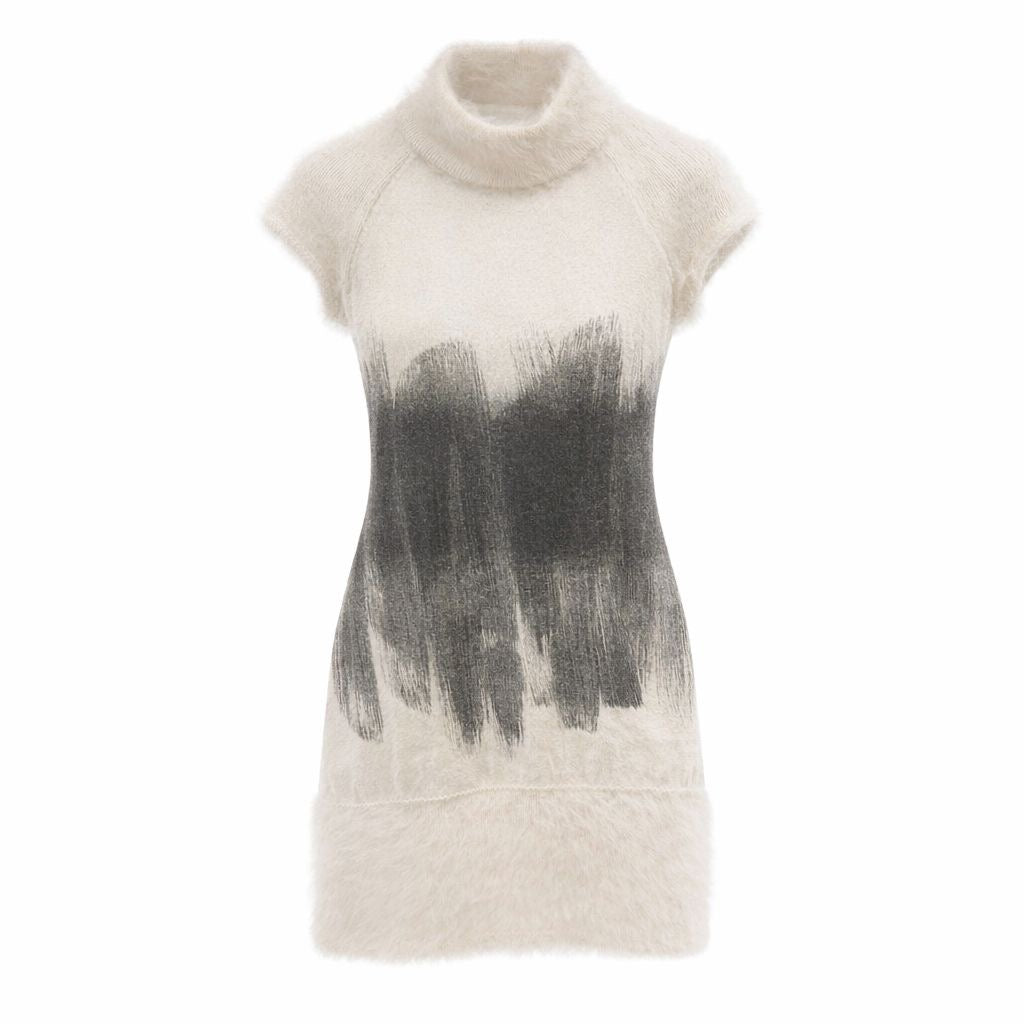 CHANEL - DRESS KNEE-LENGTH WHITE & GREY SIZE 36 FR