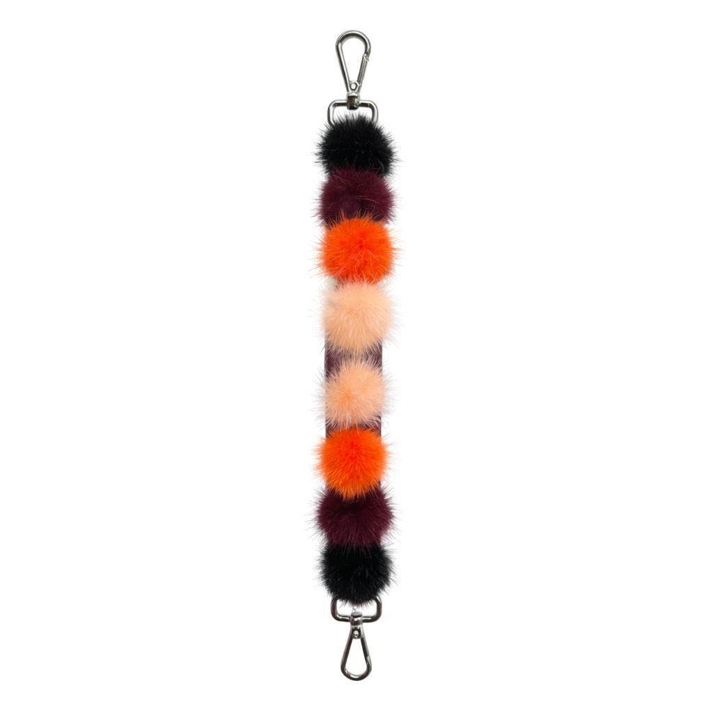 FENDI - STRAP BORDEAUX LEATHER WITH MULTICOLOR FUR POMPOMS