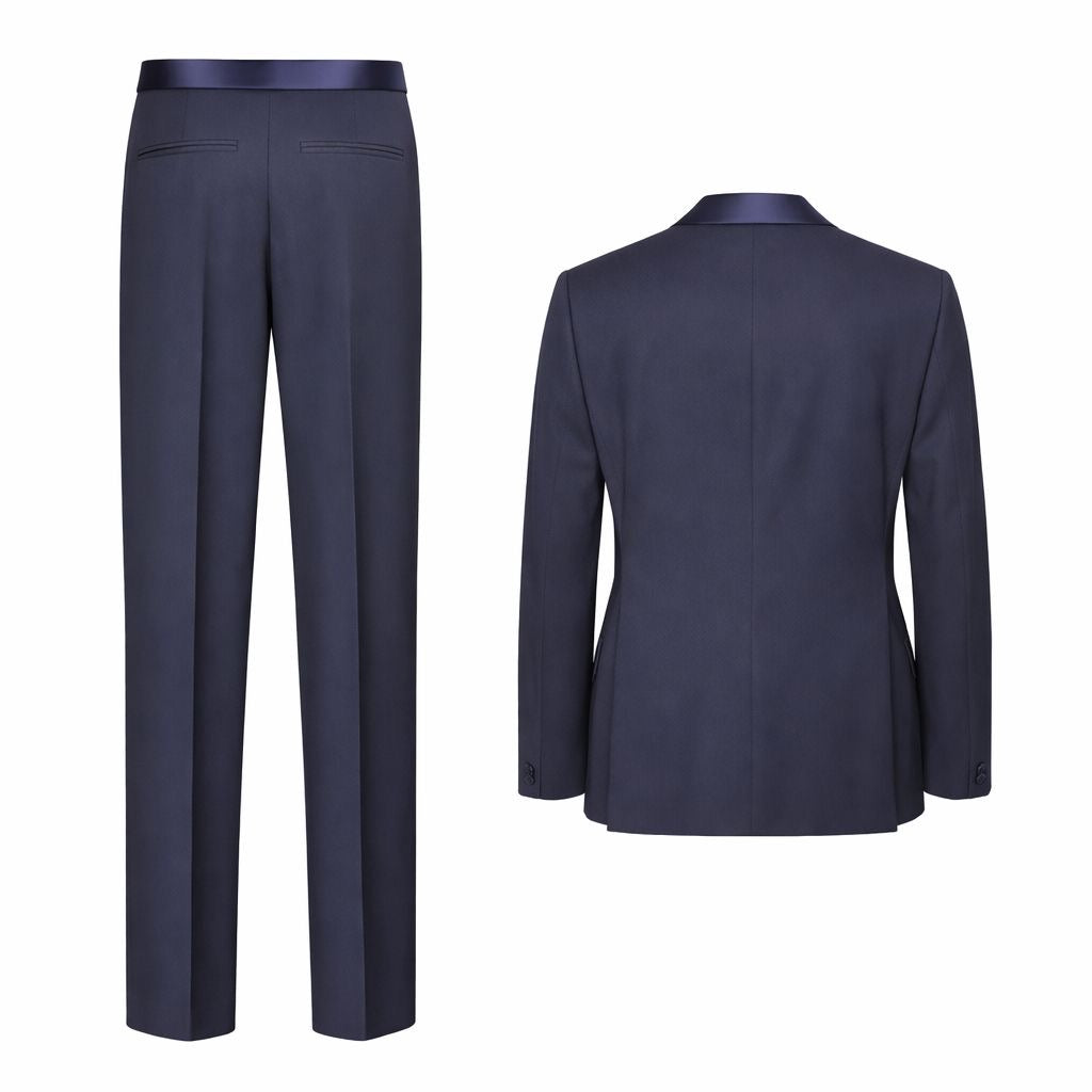 SAINT LAURENT - SUIT JACKET AND TROUSERS BLUE WITH SATIN LAPELS SIZE 40 FR