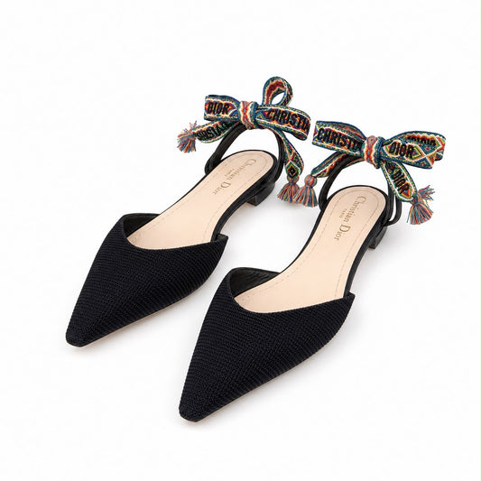 DIOR - FLAT SHOES BLACK WITH MULTICOLOR ANKLE TIES SIZE 37,5 EU