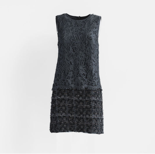 DOLCE & GABBANA - DRESS LACE & TWEED GREY SIZE 40 IT
