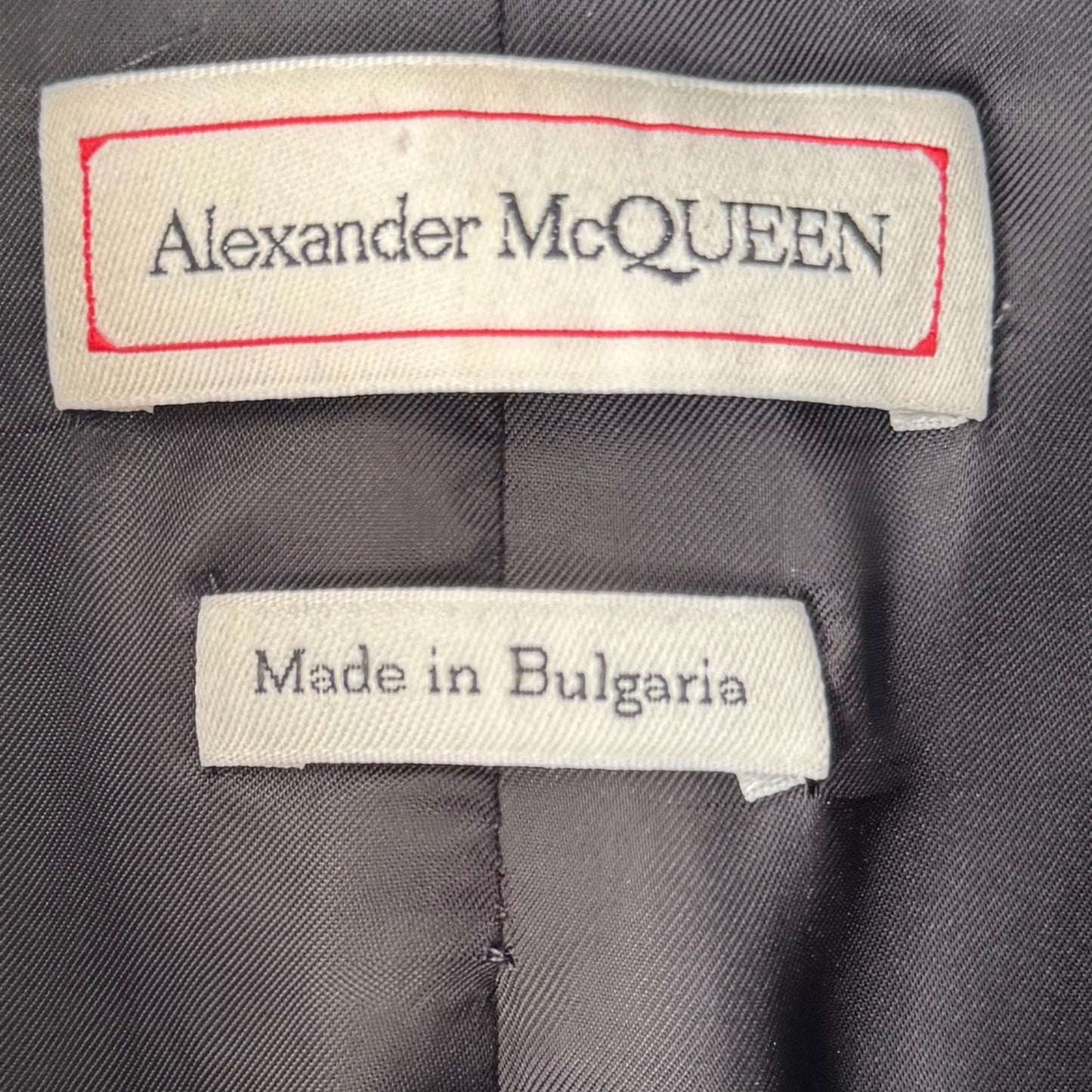 ALEXANDER MCQUEEN - SUIT BLACK WOOL JACKET WITH RUFFLE AND TROUSERS SIZE 36 FR