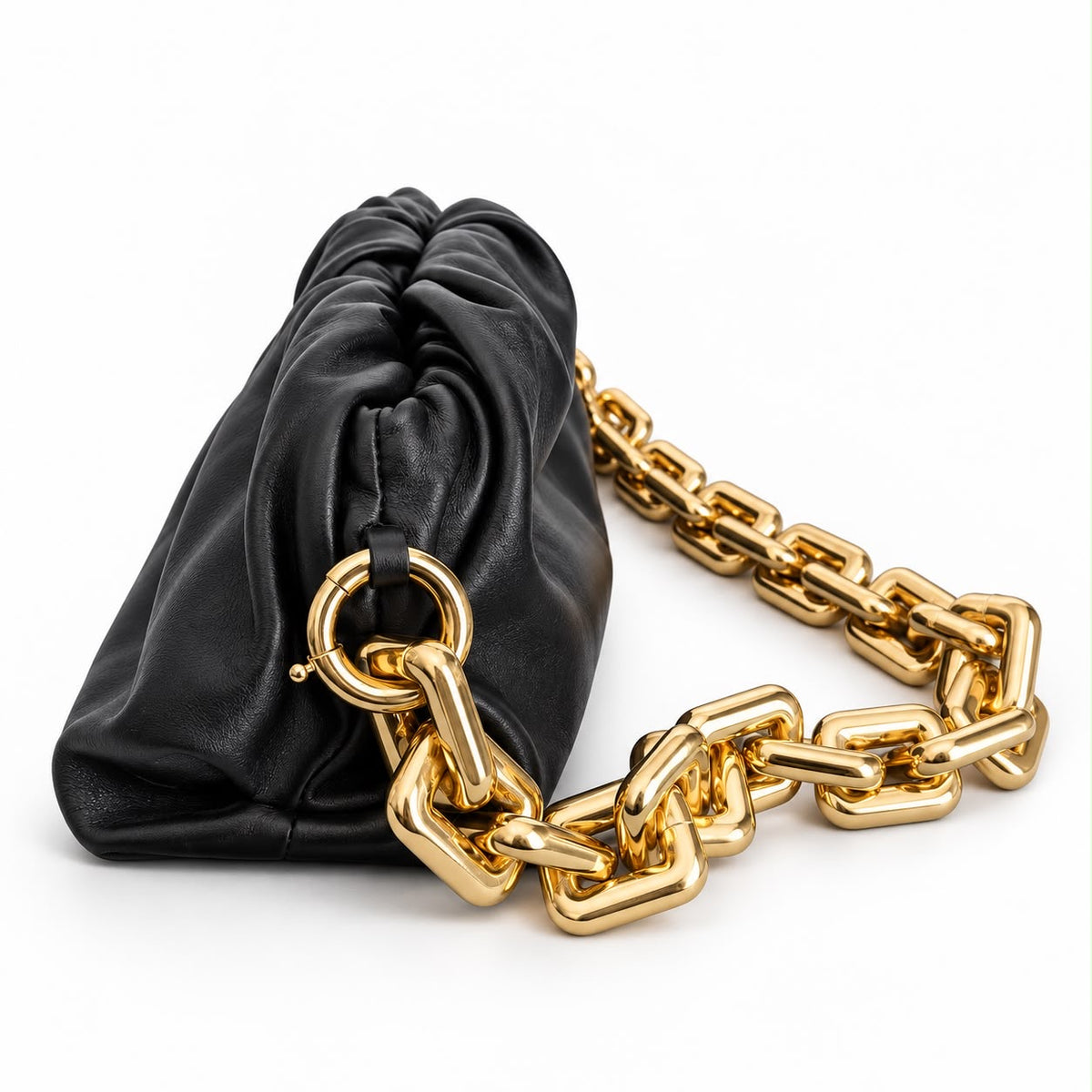 BOTTEGA VENETA - *NEW* POUCH CHAIN BLACK LEATHER WITH GOLD-TONE CHAIN