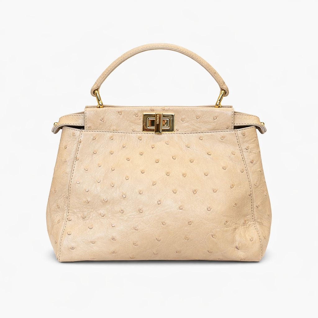 FENDI - PEEKABOO BAG BEIGE OSTRICH LEATHER WITH STRAP