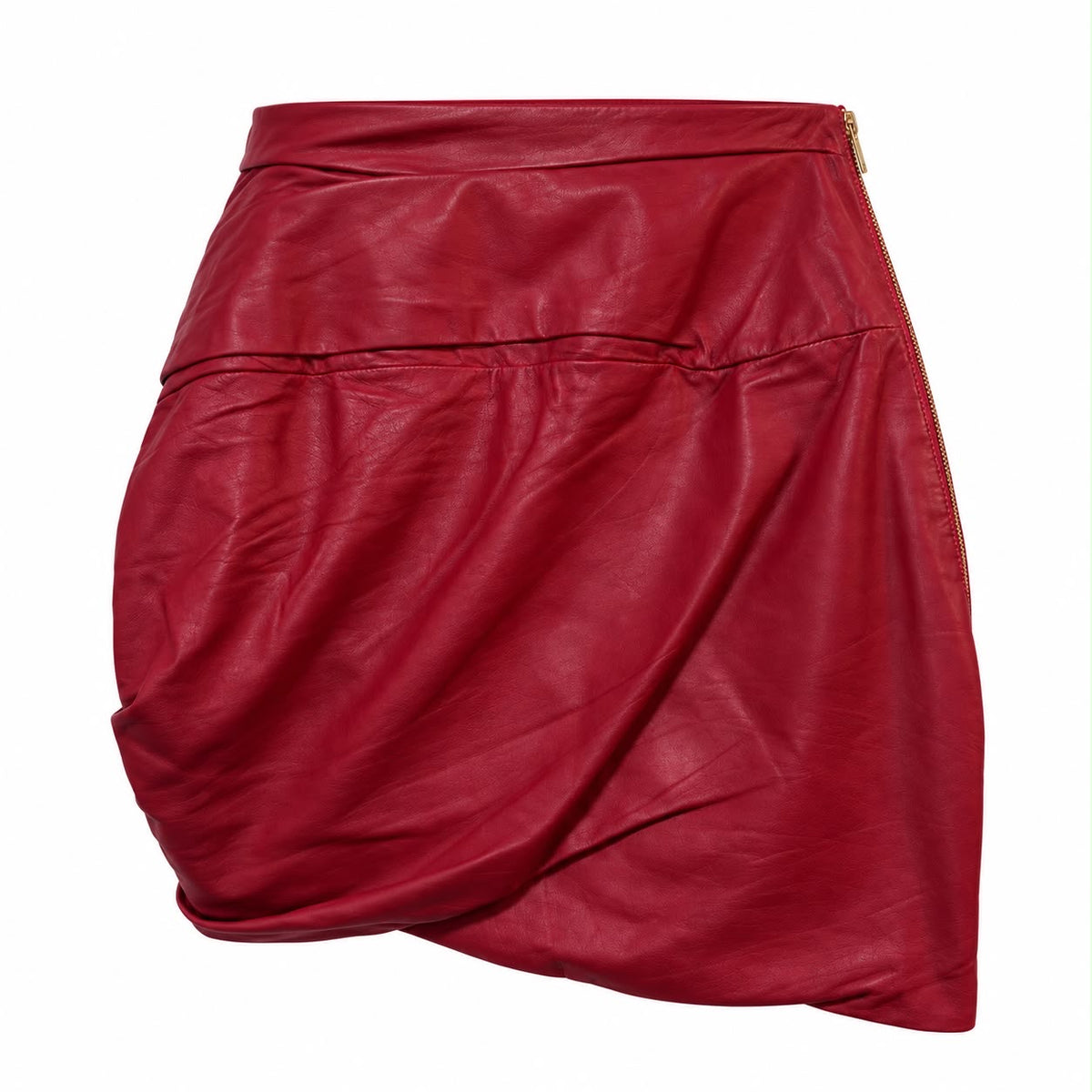 ALEXANDRE VAUTHIER - SKIRT MINI RED LAMBSKIN DRAPED ASYMMETRIC SIZE 36 FR
