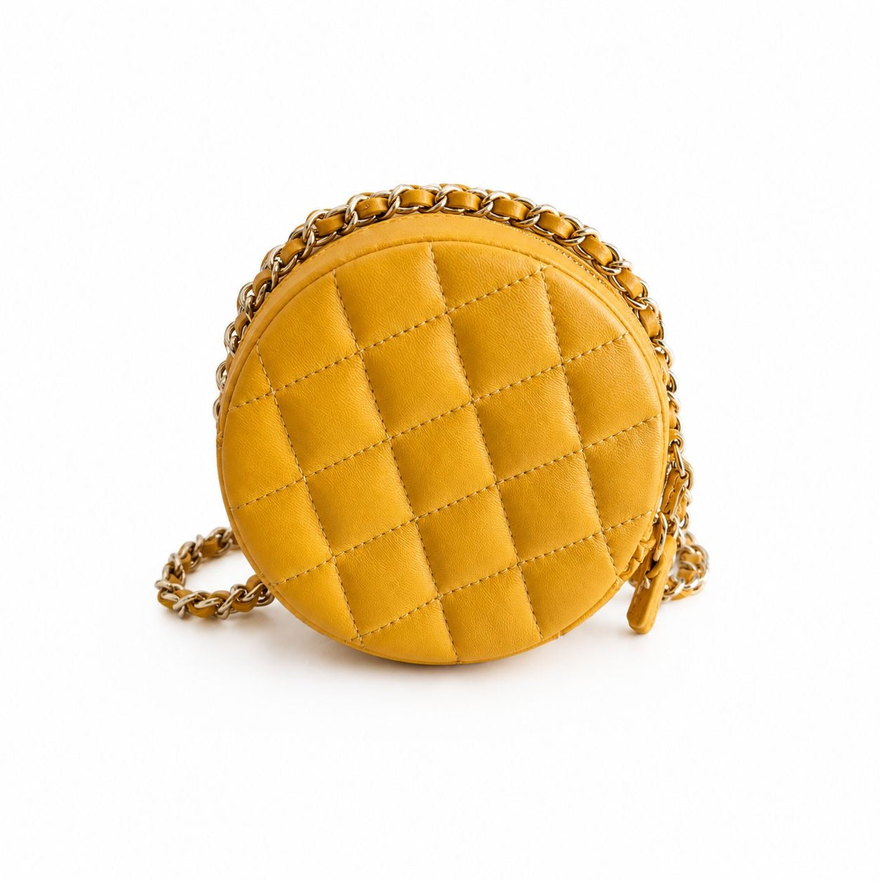 CHANEL - BAG ROUND OCHRE YELLOW WITH CHAIN