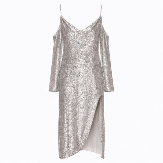 MAGDA BUTRYM - LONG DRESS SEQUINS SILVER SIZE 36 FR