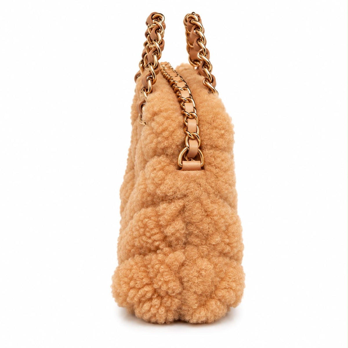 CHANEL - *NEVER WORN* BAG SMALL COCO CROSSBODY LIGHT BROWN SHEARLING WITH LIGHT GOLD TONE HARDWARE