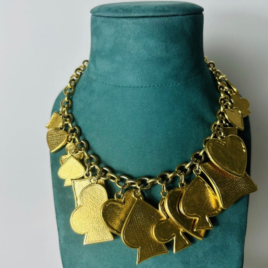 *RARE* YVES SAINT LAURENT - Collier by Robert Goossens Gold double face with playing cards charms