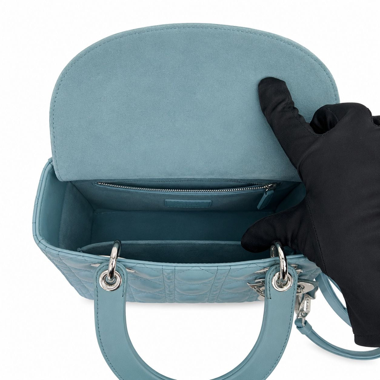 DIOR - *NEVER USED* BAG LADY DIOR MEDIUM LAMBSKIN LIGHT BLUE SILVER HARDWARE