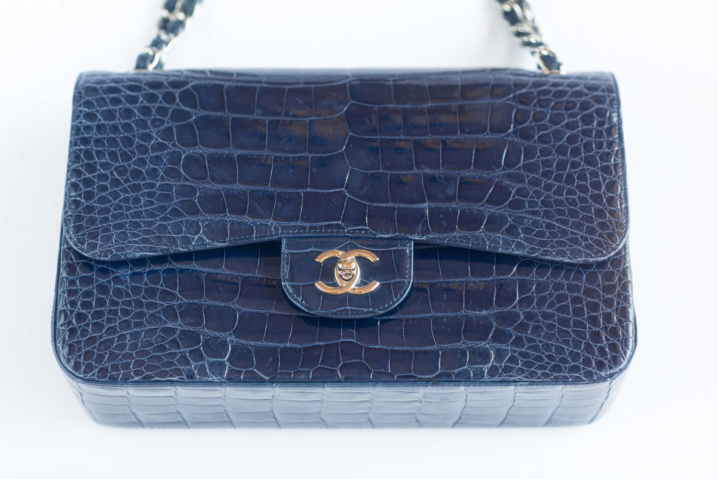 CHANEL - TIMELESS BAG IN SHINY BLUE ALLIGATOR WITH SILVER HARDWARE