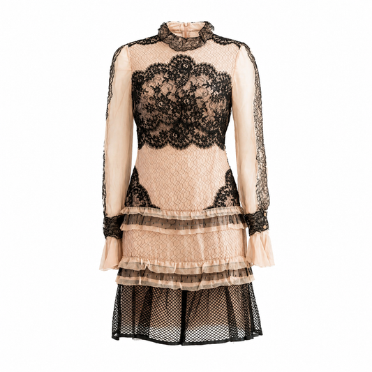 VALENTINO - DRESS MINI LACE BLACK AND PINK SIZE S