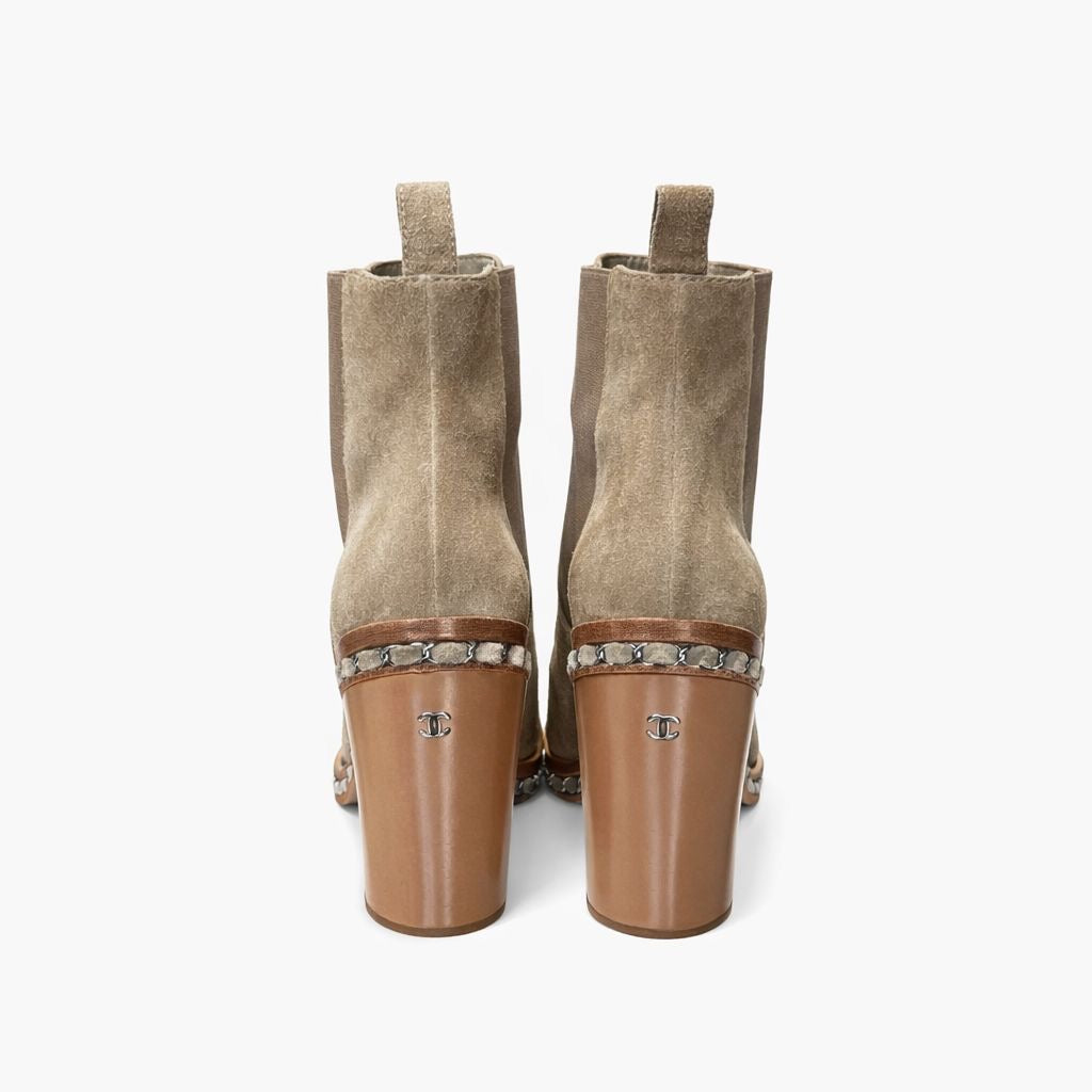 CHANEL - ANKLE BOOTS DARK BEIGE SUEDE LEATHER SIZE 39 EU