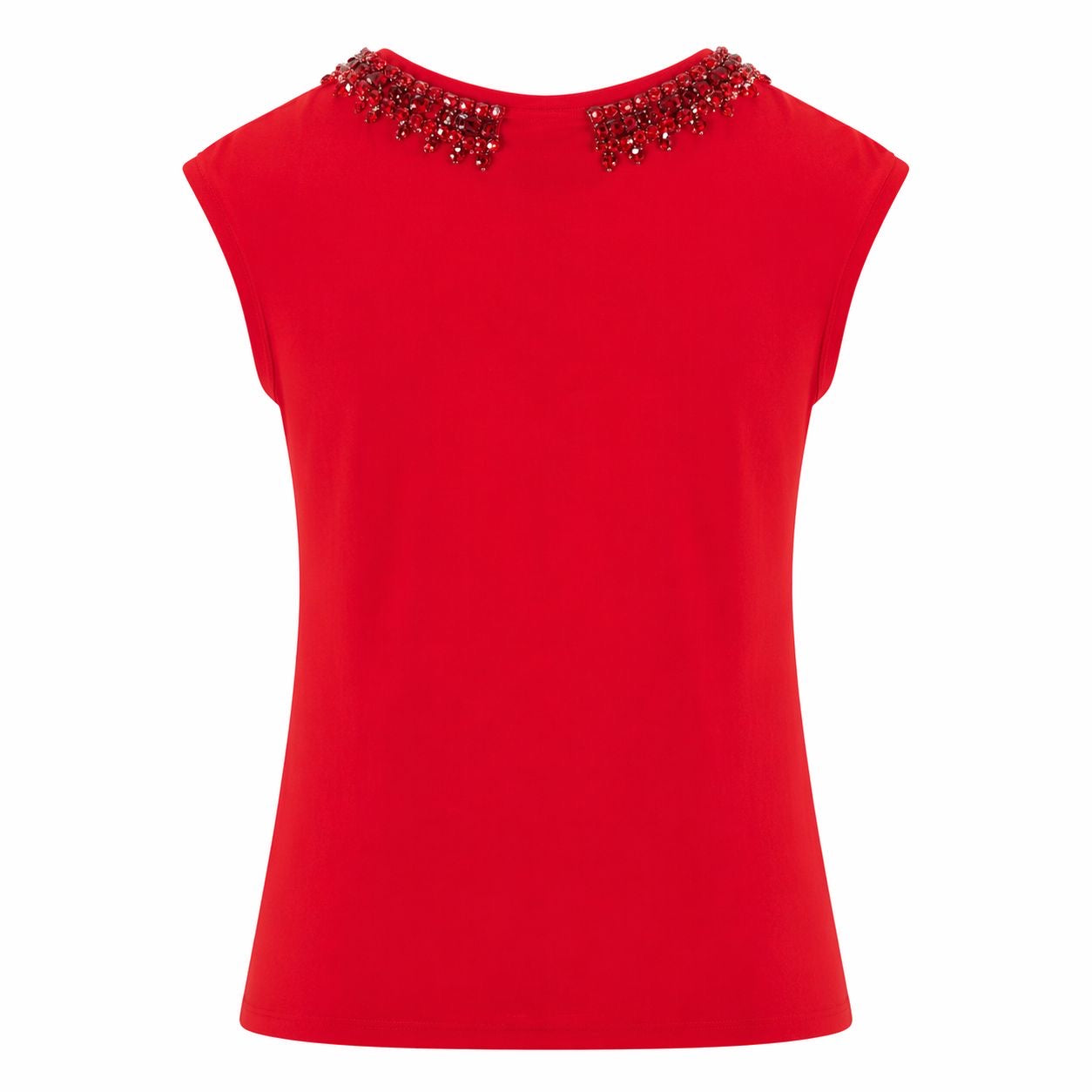 DOLCE & GABBANA - TOP SLEVELESS RED SILK JEWEL-EMBELLISHED NECKLINE SIZE 38 IT