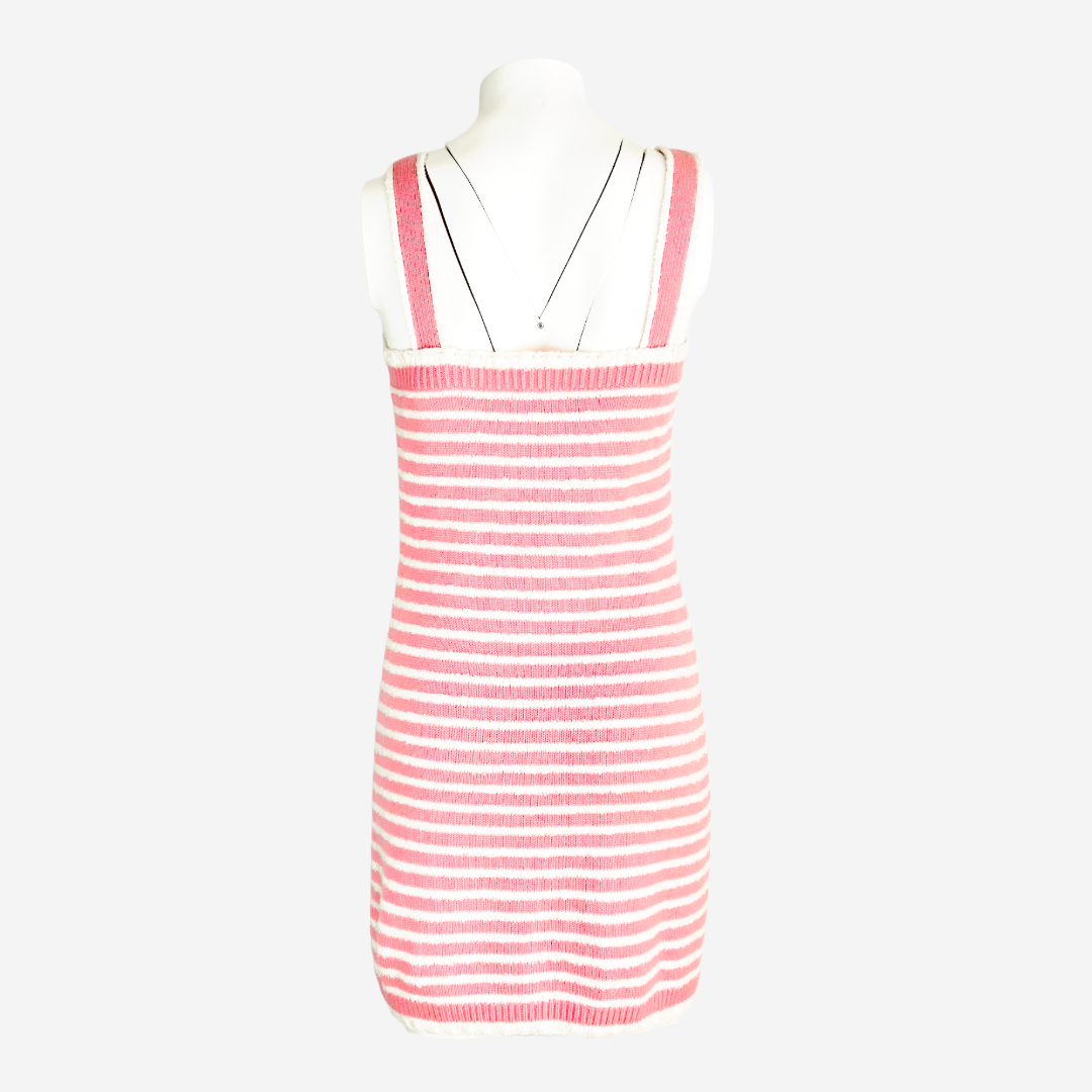 CHANEL - PINK AND WHITE STRIPED CASHMERE DRESS SIZE 36 FR