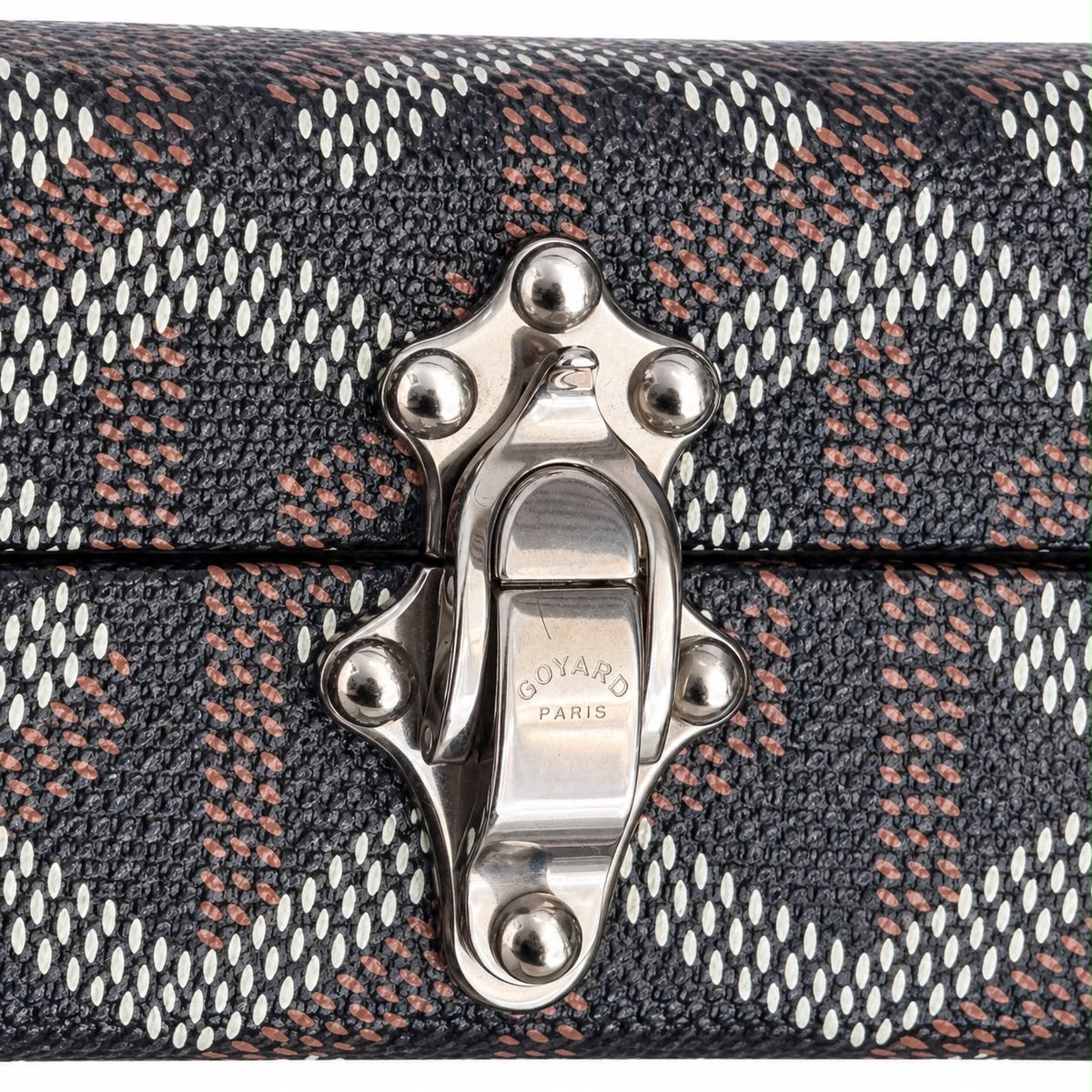 GOYARD - MINI TRUNK SHOULDER BAG IN BLACK GOYARDINE CANVAS WITH BLACK LEATHER TRIM & SILVER-TONE HARDWARE