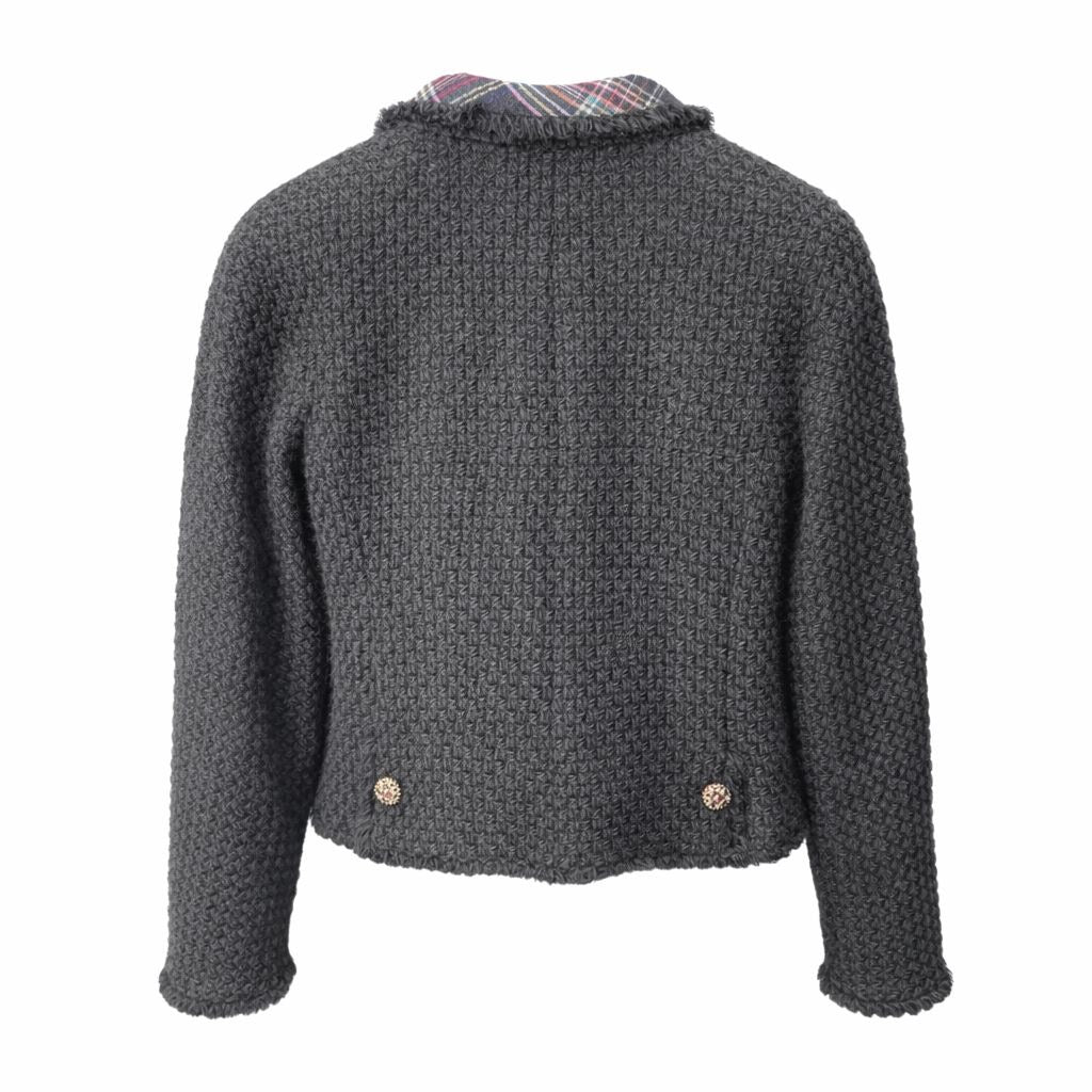CHANEL - JACKET TWEED BLUE PARIS EDINBURG WITH TARTAN DETAIL SIZE 36 FR